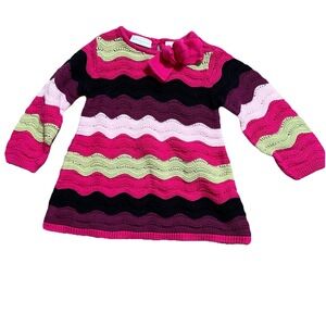 Baby Girl First Impression 6-9 MOS Pink And Purple Wavy Cotton Knit Dress EUC